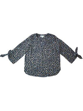 Michael Kors Leopard Print Blouse Tie Sleeve Womens Size M Animal Print Top.